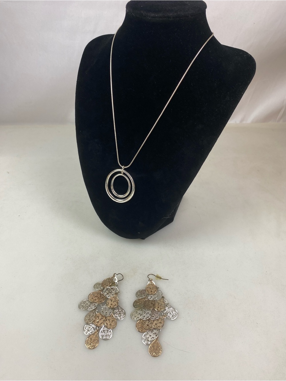 Silver Tone Necklace & Chandelier Earrings Lot Mixed Metal Boho Statement Lot